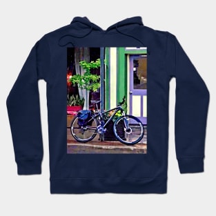 Owego NY - Bicycle Parked on Rainy Street Hoodie